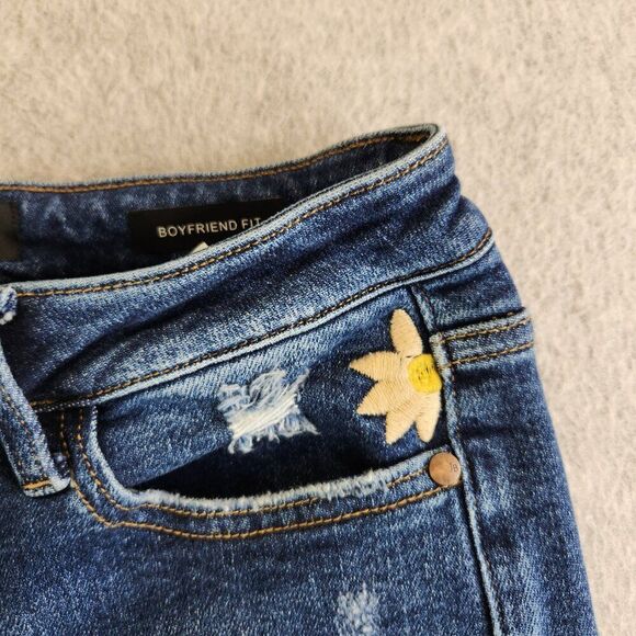 Judy Blue Jeans Womens 27 Blue Floral Embroidered High Rise Boyfriend Flowers - Picture 3 of 16